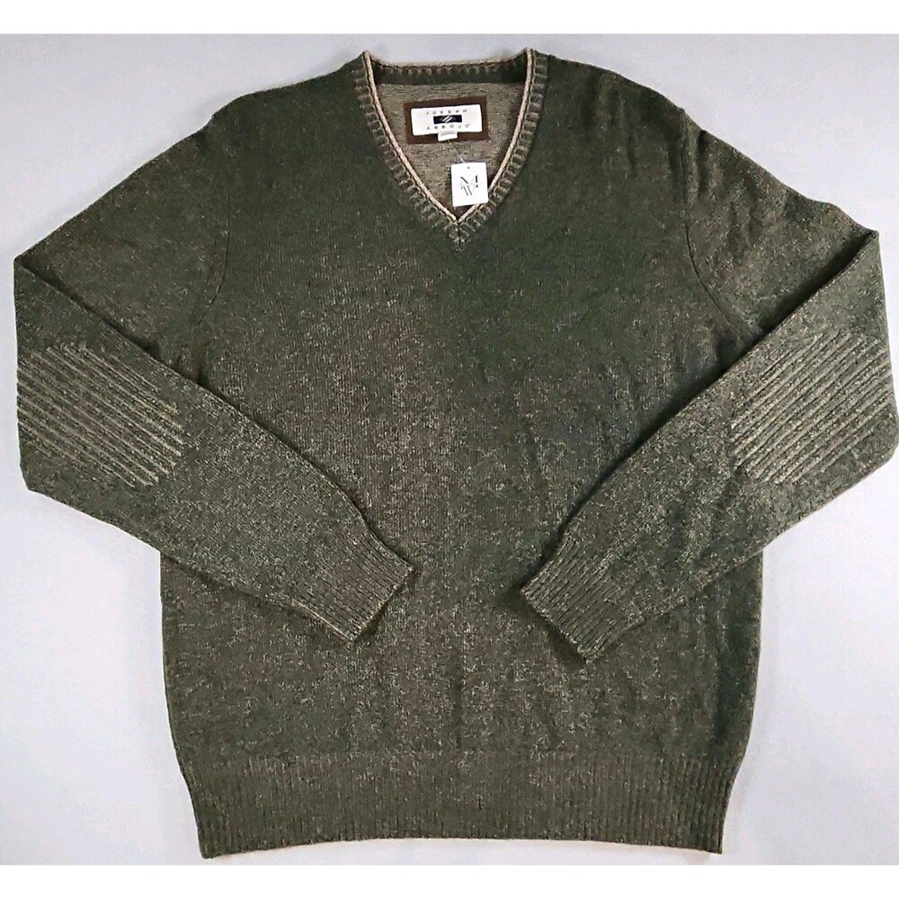 Joseph Abboud Green Knit V-Neck Pullover Sweater Wool Blend Logo L M261483